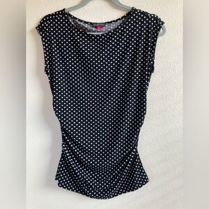 Vince Camuto Black & White Polka Dot Ruched Blouse